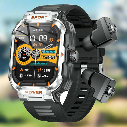 Danoz Smart - Silver 2 - in - 1 Smartwatch with Earbuds and 2.01 - Inch HD Screen for Sports - danozdirect