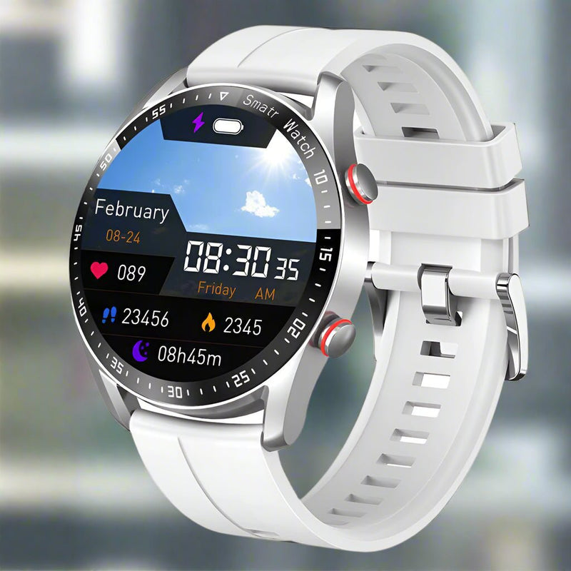 Danoz Smart - Silver Silicone Business Smartwatch with ECG and PPG Monitoring and Stainless Steel Strap - danozdirect
