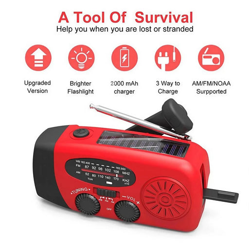 Danoz Smart - STONEGO Multifunctional FM Radio Outdoor Emergency Hand - crank Generator Solar Mobile Phone Charging Lighting Table Lamp - danozdirect