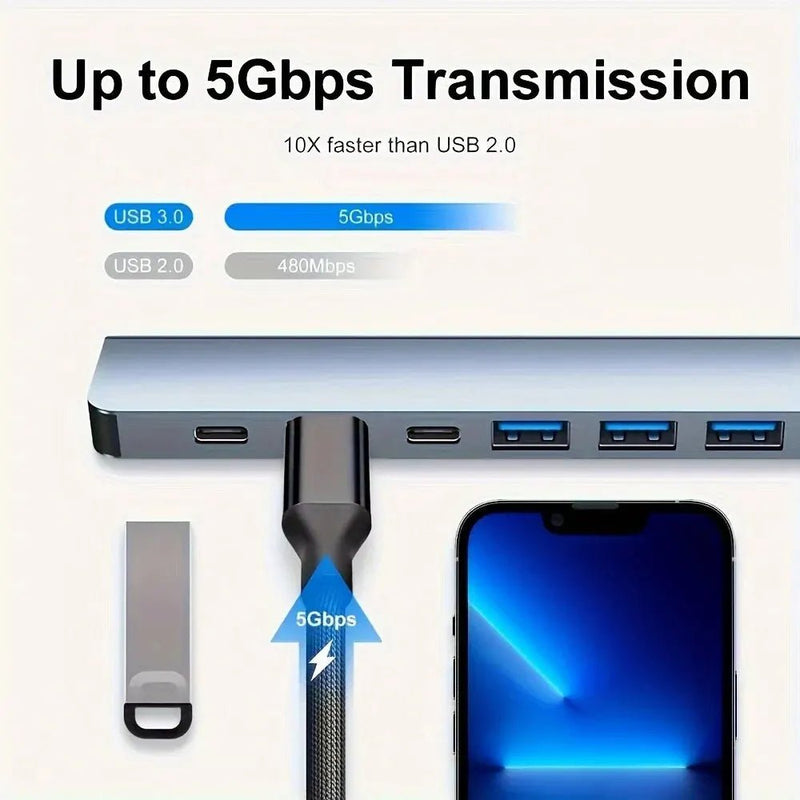 Danoz Smart - USB Hub 3.0, VIENON Aluminum 7 in 1 USB Extender, USB Splitter with 1 X USB 3.0, 4 X USB 2.0 and 2 X USB C Ports - danozdirect