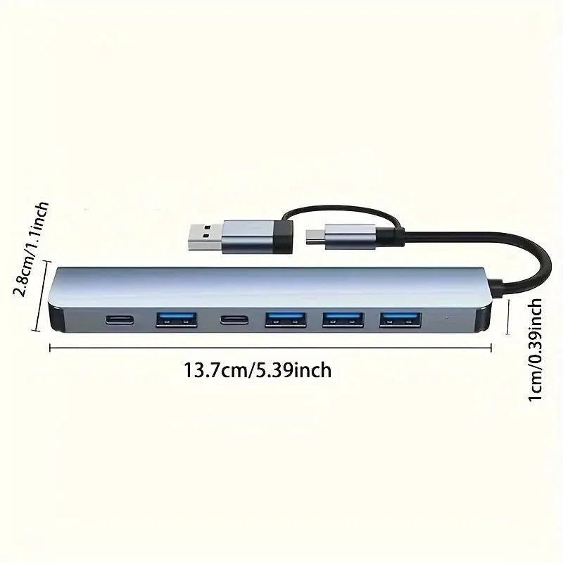 Danoz Smart - USB Hub 3.0, VIENON Aluminum 7 in 1 USB Extender, USB Splitter with 1 X USB 3.0, 4 X USB 2.0 and 2 X USB C Ports - danozdirect