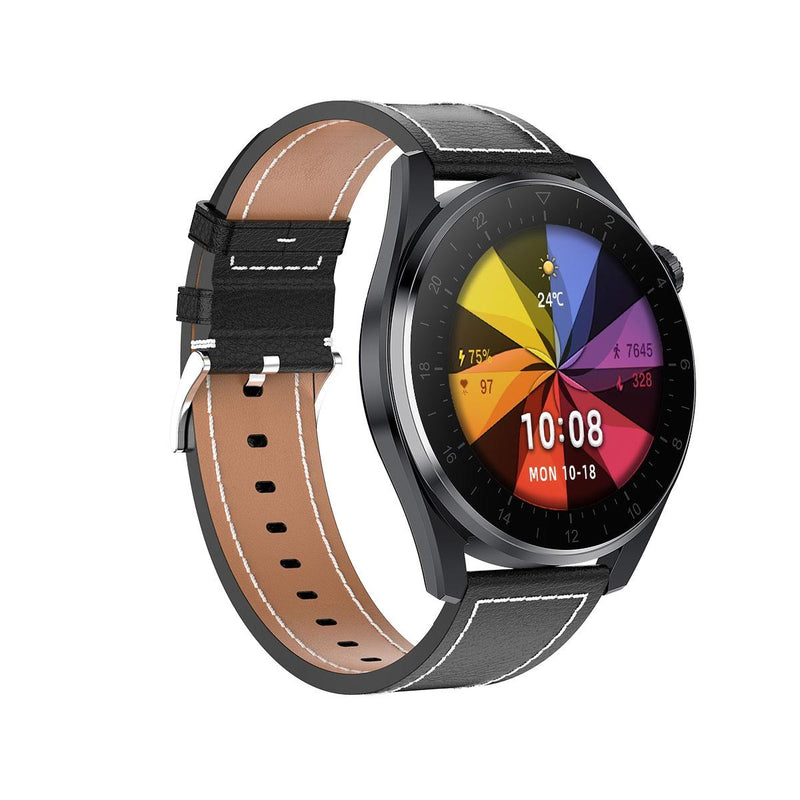 Danoz Smart - Waterproof Leather Smartwatch With Colour Display - Black - danozdirect