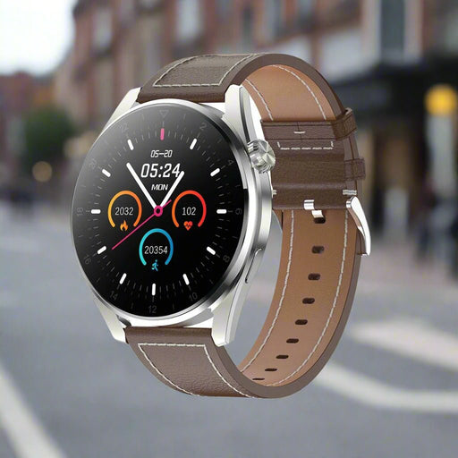 Danoz Smart - Waterproof Leather Smartwatch With Colour Display - Brown - danozdirect