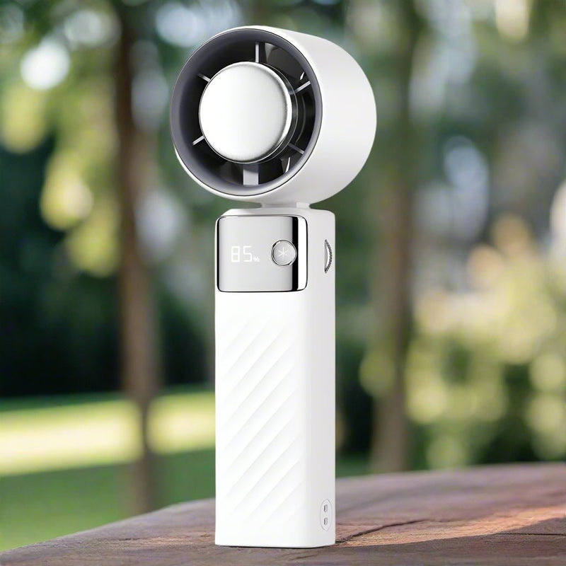 Danoz Smart - White Portable Turbo Handheld USB Rechargeable Fan with Digital Speed Display – High - Speed Cooling Fan for Outdoor Use - danozdirect