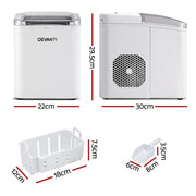 Danoz SmartAppliances, Devanti Ice Maker Machine Portable 12kg Countertop w/Self Cleaning 1.2L White - danozdirect