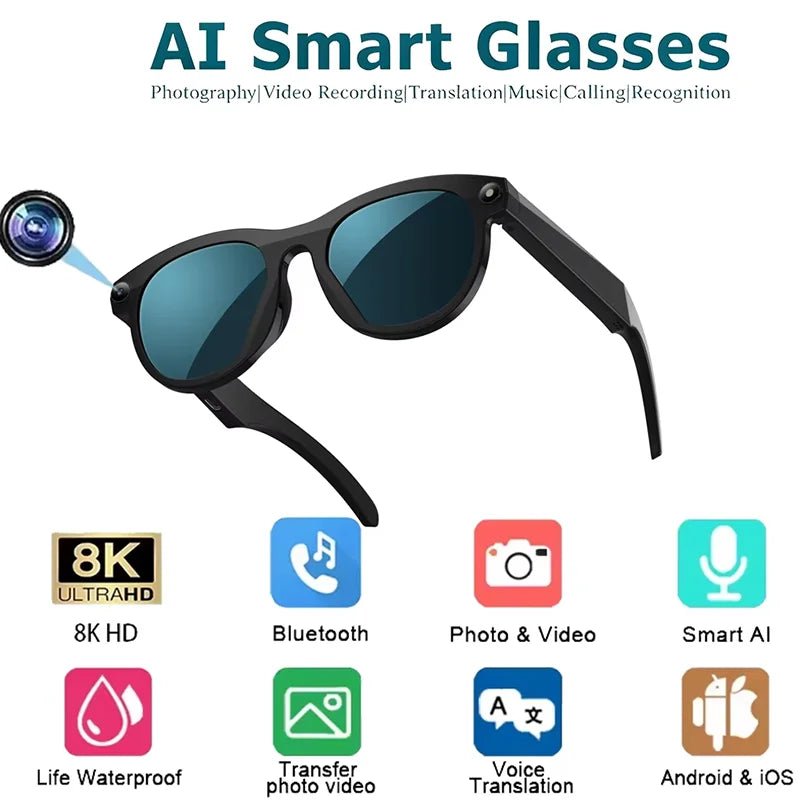 Danoz SmartGlasses - AI Smart Glasses 8K HD 1200MP Pixel Camera Video AI ChatGPT Translation Bluetooth Call Voice Assistant Music. - danozdirect
