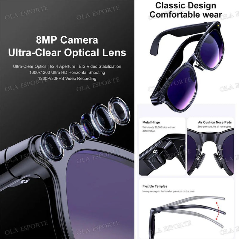 Danoz SmartGlasses - New 8K AI Smart Glasses With 100MP Camera Chat GPT Touch Sport Sunglasses Bluetooth Call Video Music Player For Men Women - danozdirect