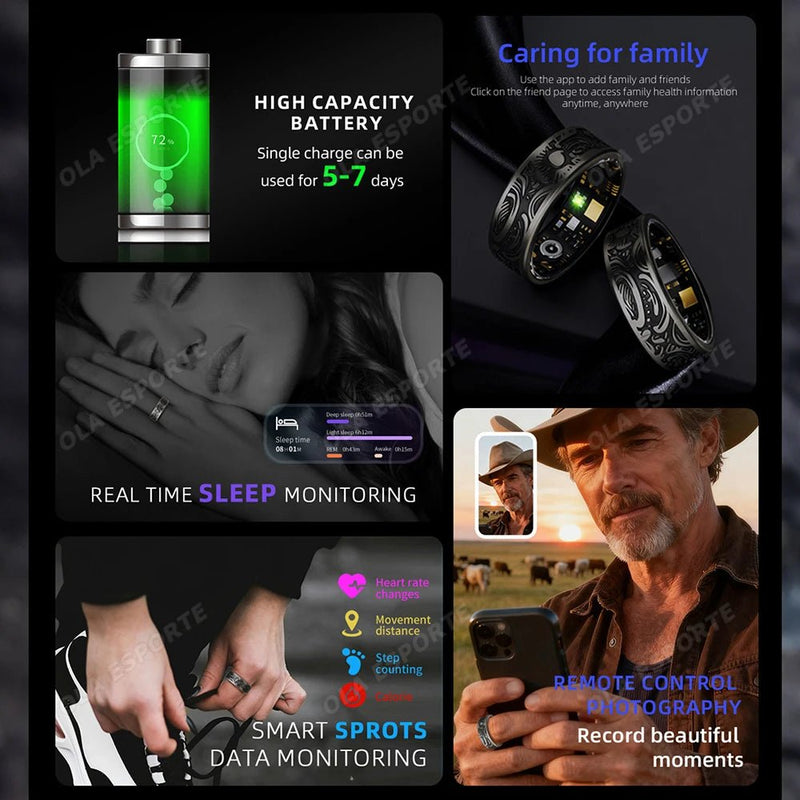 Danoz SmartRing - Men's and Women's Smart Ring Heart Rate Oximetry Sleep Monitor IP68, Multi - Sport Modes Finger Rings for Android and i0s - danozdirect