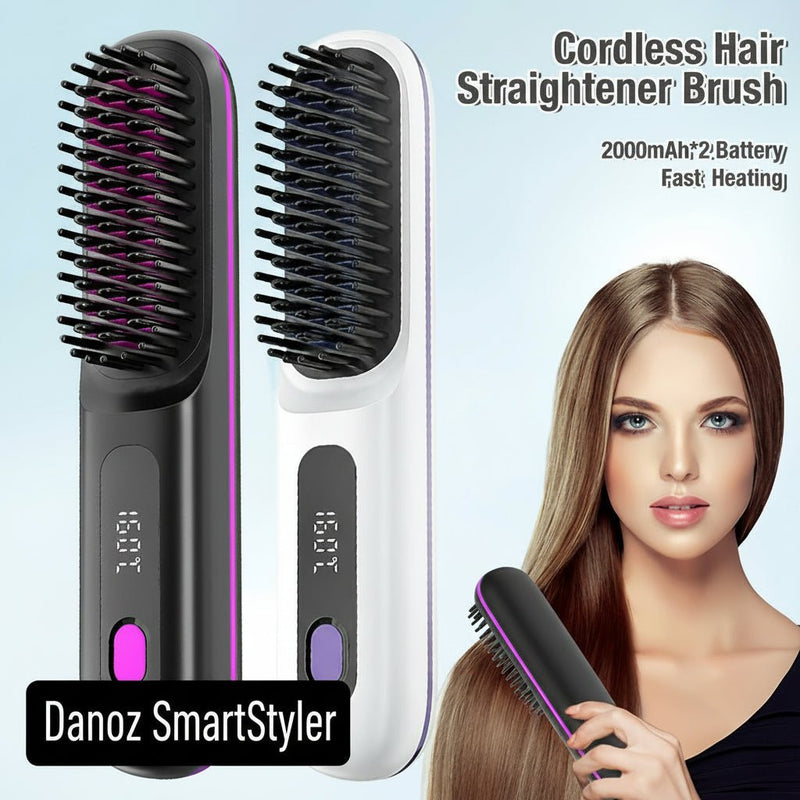 Danoz SmartStyler Cordless Hair Straightener Brush: USB Rechargeable, Dual 2000mAh batteries for long - lasting power, fast heating, creates smooth styles anytime, anywhere. - danozdirect