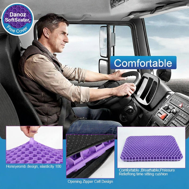 Danoz SoftSeater - Gel Seat Cushion Breathable Honeycomb Design For Pressure Relief Back Tailbone Pain - Home Office Wheelchair Chair Cars - danozdirect