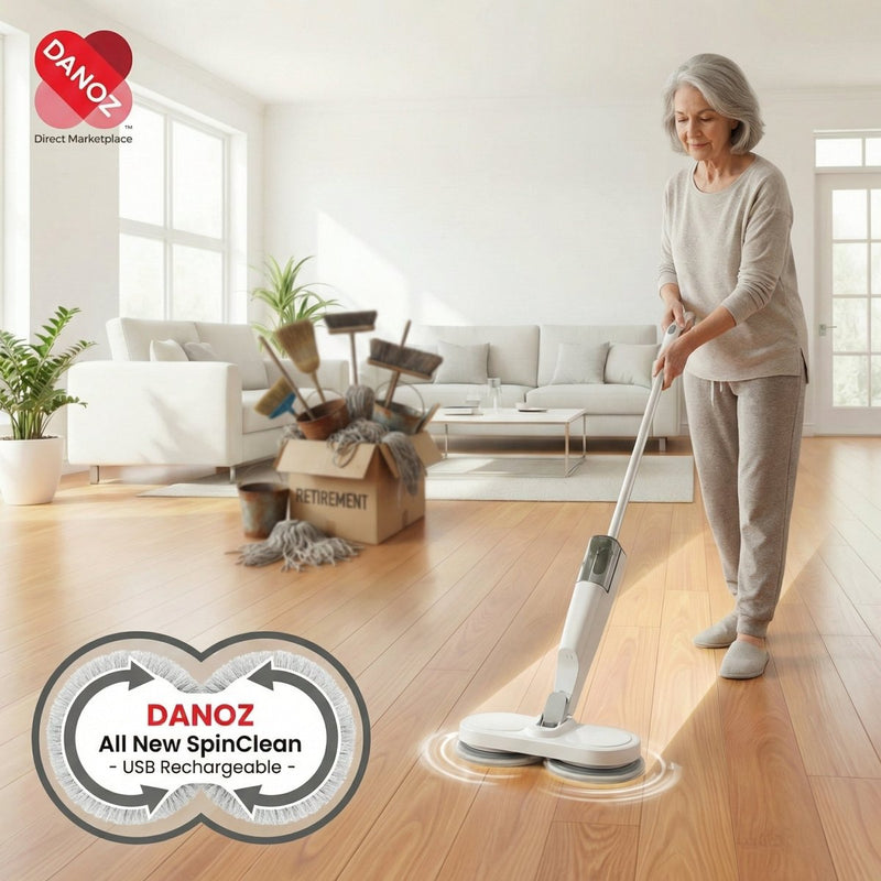 Danoz SpinClean - Cordless USB Rechargeable spin Mop Cleaner 5In1 Floor Polisher Sweeper Washer Scrubber + Free 6 x Microfiber Pads! - danozdirect