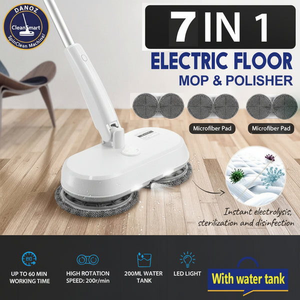 Danoz SpinClean - Cordless USB Rechargeable spin Mop Cleaner 5In1 Floor Polisher Sweeper Washer Scrubber + Free 6 x Microfiber Pads! - danozdirect