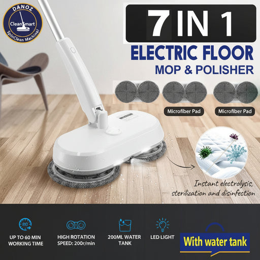 Danoz SpinClean - Cordless USB Rechargeable spin Mop Cleaner 5In1 Floor Polisher Sweeper Washer Scrubber + Free 6 x Microfiber Pads! - danozdirect
