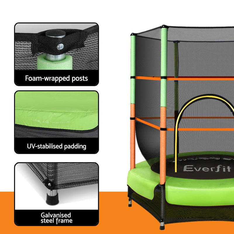 Danoz Sports - Everfit 4.5FT Trampoline for Kids w/ Enclosure Safety Net Rebounder Gift Green - danozdirect