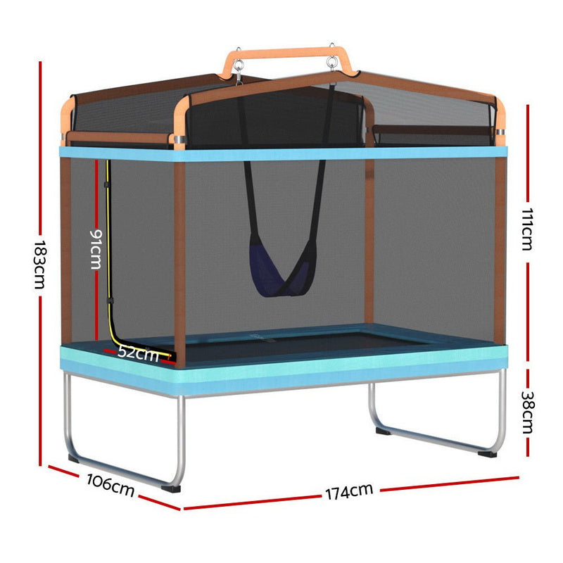 Danoz Sports - Everfit 6FT Trampoline for Kids w/ Enclosure Safety Net Swing Rectangle Orange - danozdirect