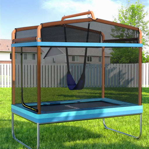 Danoz Sports - Everfit 6FT Trampoline for Kids w/ Enclosure Safety Net Swing Rectangle Orange - danozdirect