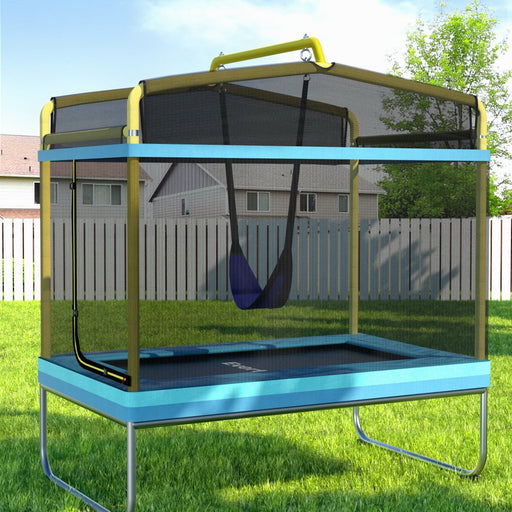 Danoz Sports - Everfit 6FT Trampoline for Kids w/ Enclosure Safety Net Swing Rectangle Yellow - danozdirect