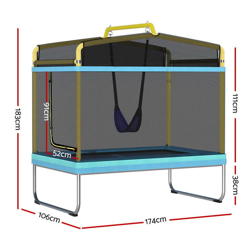Danoz Sports - Everfit 6FT Trampoline for Kids w/ Enclosure Safety Net Swing Rectangle Yellow - danozdirect