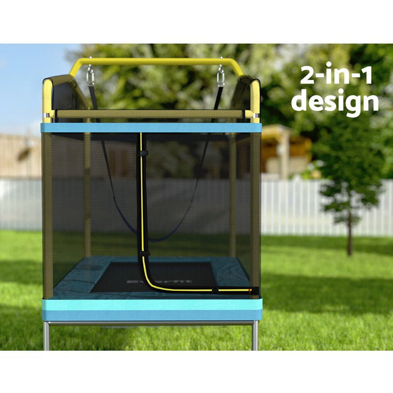 Danoz Sports - Everfit 6FT Trampoline for Kids w/ Enclosure Safety Net Swing Rectangle Yellow - danozdirect