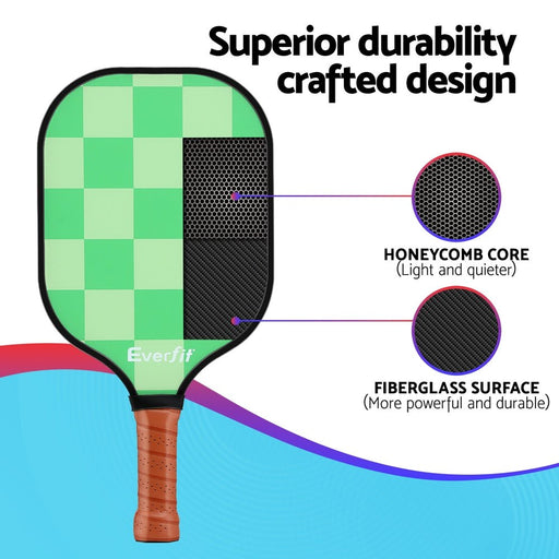Danoz Sports - Everfit Pickleball Paddle Set Fiberglass with Balls Bag Tournament Kit 2PCS Pickle Balls Rackets - danozdirect