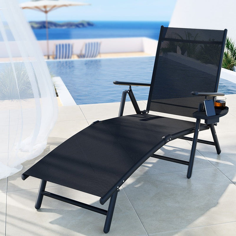 Danoz Sun Lounge Outdoor Lounger Aluminum Folding Beach Chair Camping Patio - danozdirect