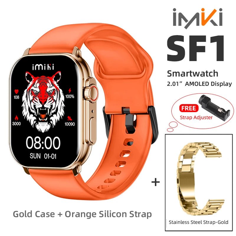 Danoz SuperSmartWatch - IMIKI SF1⌚ 2.01" AMOLED Display 1000nits BT Calling 100+ Sports Modes IP68 Business Fashion Modeling Metal - danozdirect