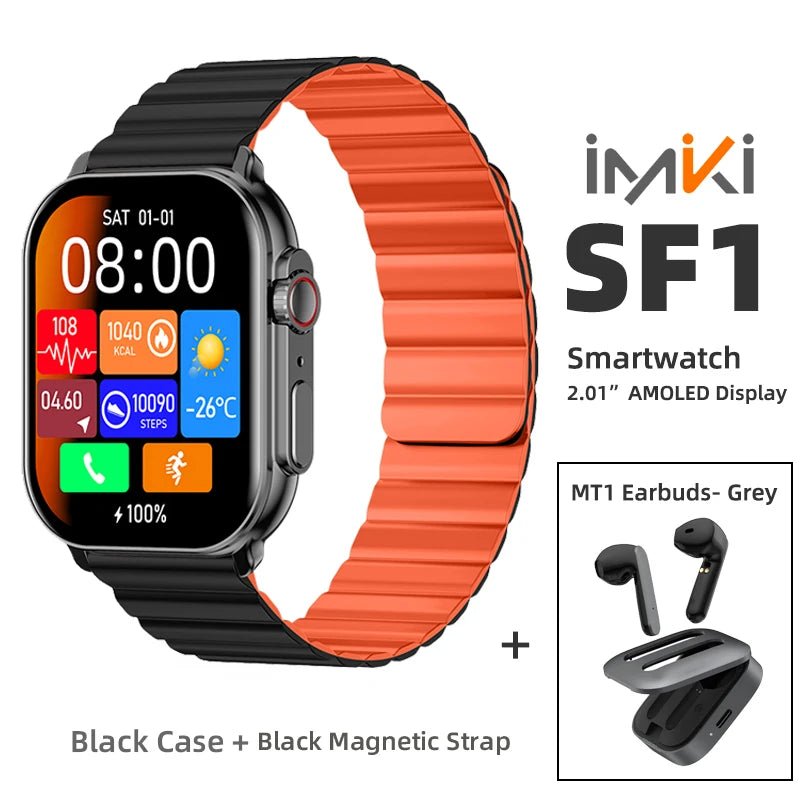Danoz SuperSmartWatch - IMIKI SF1⌚ 2.01" AMOLED Display 1000nits BT Calling 100+ Sports Modes IP68 Business Fashion Modeling Metal - danozdirect
