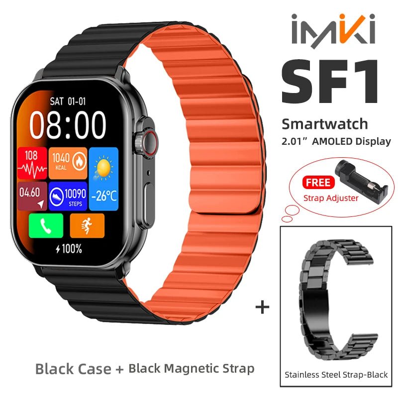 Danoz SuperSmartWatch - IMIKI SF1⌚ 2.01" AMOLED Display 1000nits BT Calling 100+ Sports Modes IP68 Business Fashion Modeling Metal - danozdirect