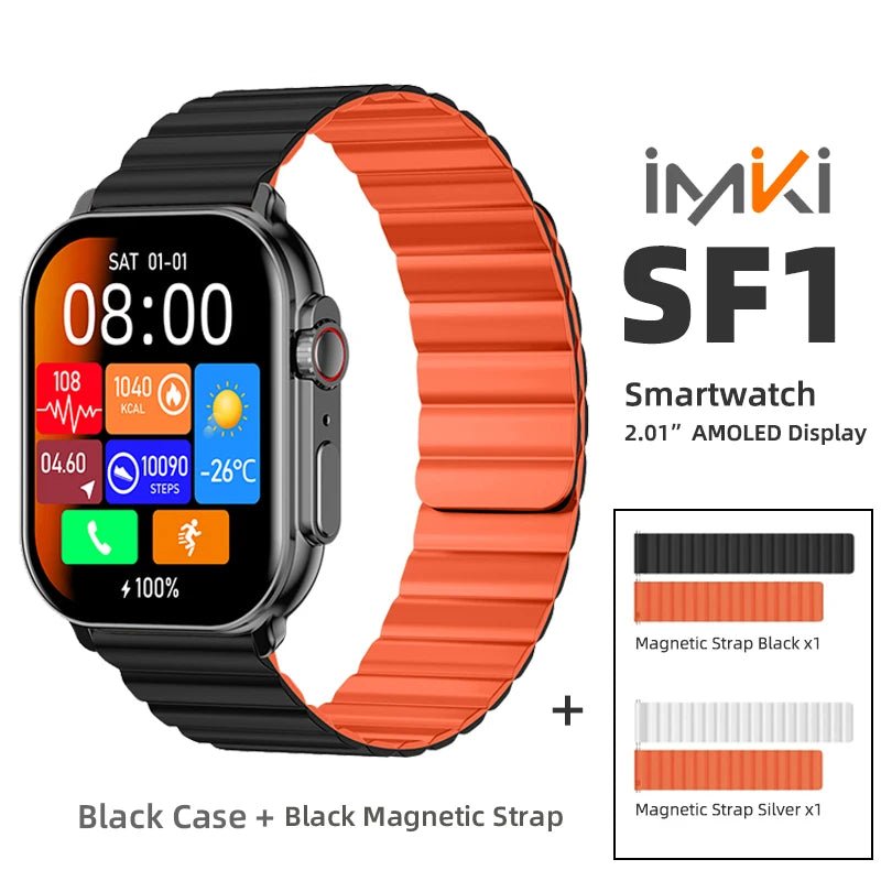 Danoz SuperSmartWatch - IMIKI SF1⌚ 2.01" AMOLED Display 1000nits BT Calling 100+ Sports Modes IP68 Business Fashion Modeling Metal - danozdirect