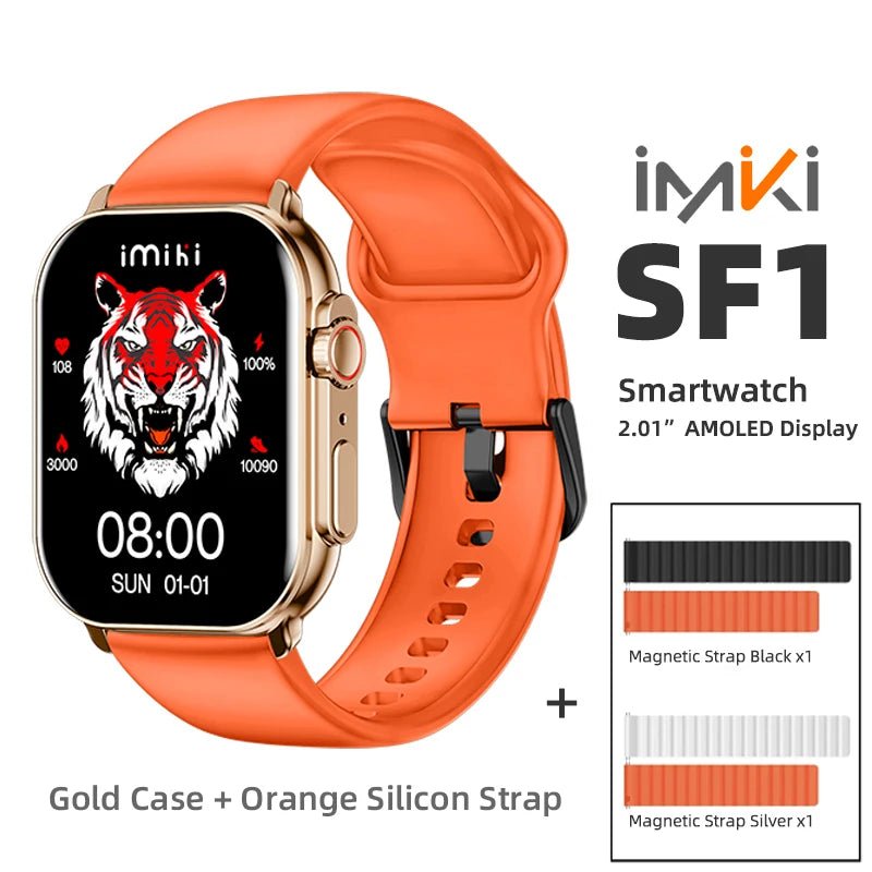 Danoz SuperSmartWatch - IMIKI SF1⌚ 2.01" AMOLED Display 1000nits BT Calling 100+ Sports Modes IP68 Business Fashion Modeling Metal - danozdirect