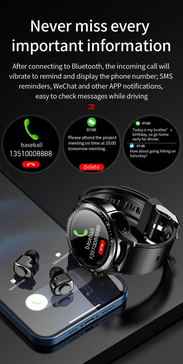 Danoz SuperSmartWatch ⌚ With Earbuds TWS Bluetooth Call Music Control Blood Pressure + More - danozdirect