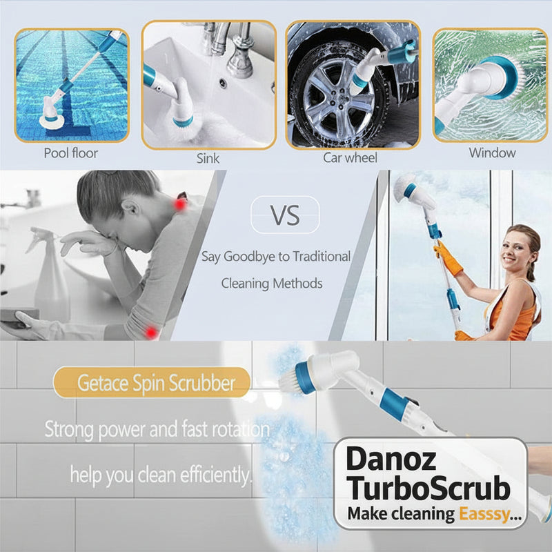 Danoz TurboScrub, Advanced USB rechargeable cordless spin scrubber. Powerful Turbo - Spin technology - Free Postage - danozdirect