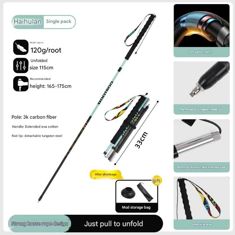 Danoz Ultralight Carbon Fiber Foldable Trail Running & Hiking Pole(blue Recommended height range 165 - 175cm) - danozdirect