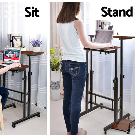 Danoz WorkWise - Laptop Desk Table Adjustable Dark Wood 80CM - Sit or Stand - Free Postage! - danozdirect