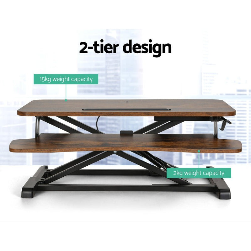 Danoz WorkWise - Standing Desk Riser Height Adjustable Rustic Brown 80CM - Free Postage! - danozdirect