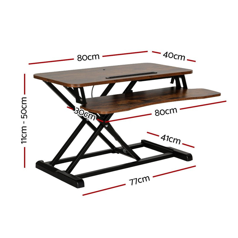 Danoz WorkWise - Standing Desk Riser Height Adjustable Rustic Brown 80CM - Free Postage! - danozdirect
