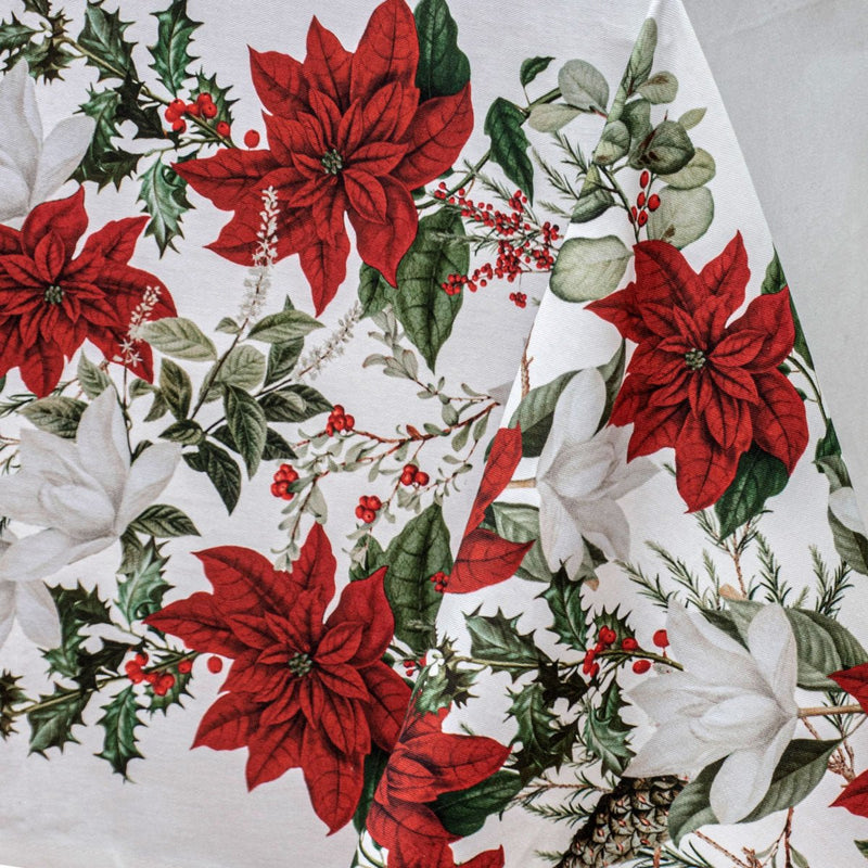 Danoz Xmas🎅 100% Cotton Ashdene Poinsettia Festive Christmas Holiday Tablecloth 150 x 230 cm - danozdirect