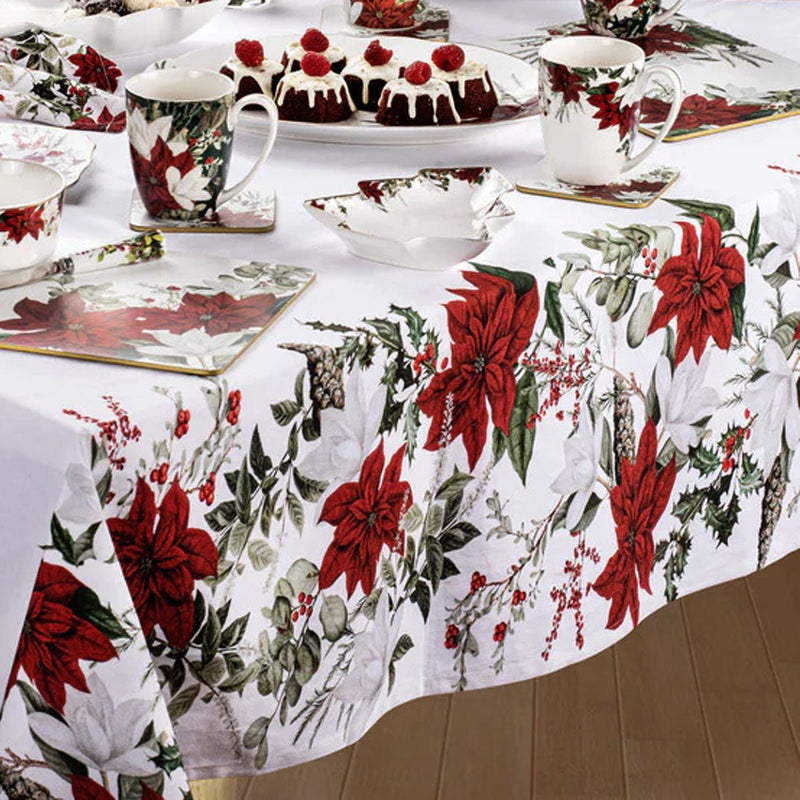 Danoz Xmas🎅 100% Cotton Ashdene Poinsettia Festive Christmas Holiday Tablecloth 150 x 300 cm - danozdirect