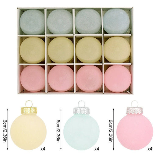 Danoz Xmas - 12 - Piece Velvet Christmas Ornament Set - Classic Blue, Pink, and Yellow Baubles for Holiday Tree Decoration (6cm) - danozdirect
