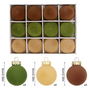 Danoz Xmas - 12 - Piece Velvet Christmas Ornament Set - Classic Coffee, Green, and Brown Baubles for Holiday Tree Decoration (6cm) - danozdirect
