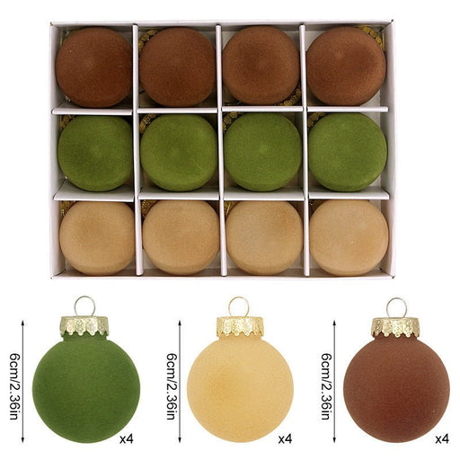 Danoz Xmas - 12 - Piece Velvet Christmas Ornament Set - Classic Coffee, Green, and Brown Baubles for Holiday Tree Decoration (6cm) - danozdirect
