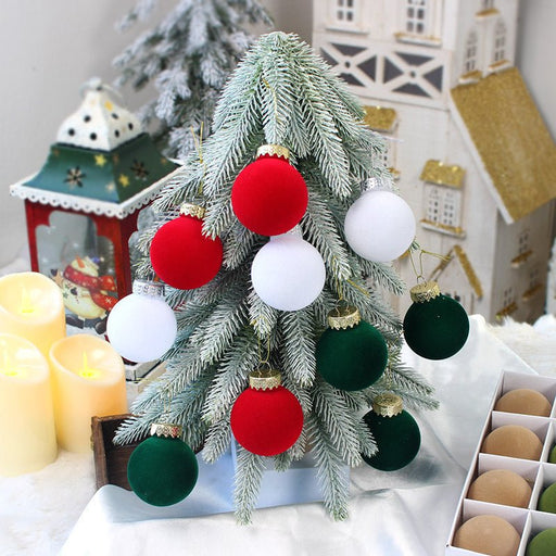 Danoz Xmas - 12 - Piece Velvet Christmas Ornament Set - Classic Red, Pink, and White Baubles for Holiday Tree Decoration (6cm) - danozdirect