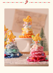 Danoz Xmas - 2 Pcs Style A Yellow and Pink Handmade Crochet Christmas Tree Ornament - Festive Hanging Decoration with Jingle Bell - danozdirect