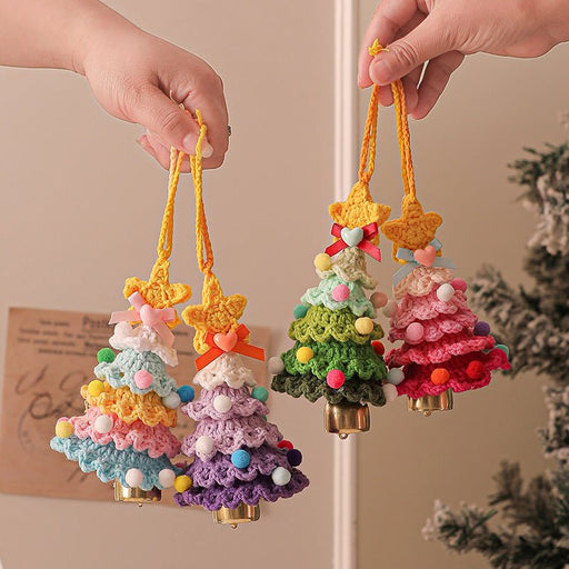 Danoz Xmas - 2 Pcs Style D Colorful Handmade Crochet Christmas Tree Ornament - Festive Hanging Decoration with Jingle Bell - danozdirect