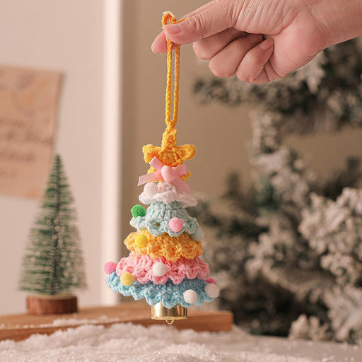 Danoz Xmas - 2 Pcs Style D Colorful Handmade Crochet Christmas Tree Ornament - Festive Hanging Decoration with Jingle Bell - danozdirect