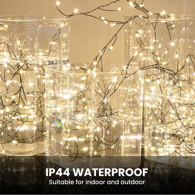 Danoz Xmas - 300 LED Warm White Fairy String Lights, 9m Green Wire, Battery - Operated, IP44 Waterproof with Timer for Christmas Decor (Batteries Not Included) - danozdirect