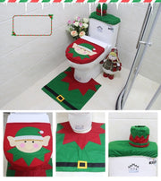 Danoz Xmas🎅 4pcs Christmas Toilet Seat Cover Rug Bathroom Set Santa Snowman Xmas Home Décor, Elf - danozdirect
