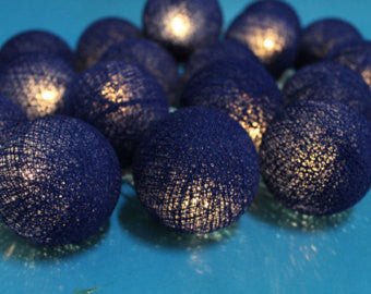 Danoz Xmas - 50 Ball Dark Blue LONG 5m String Light Battery Box 5cm Cotton Ball Christmas Birthday Boy Special Occasion Decoration - danozdirect