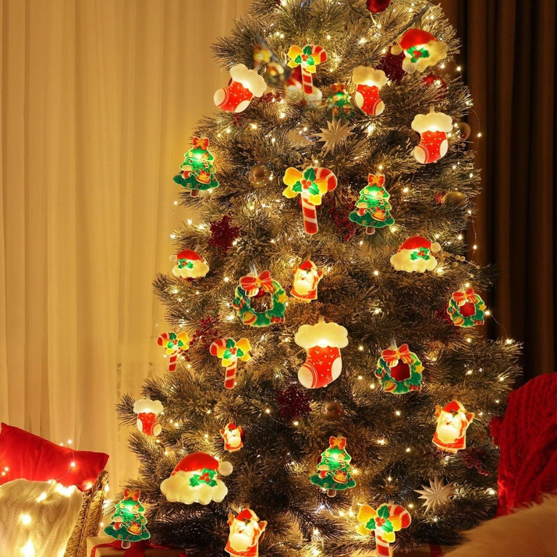 Danoz Xmas - 6M 40 - LED Christmas Fairy String Lights: Santa/Snowman/Wreath Battery - Powered Warm White Decor for Home/Party - danozdirect