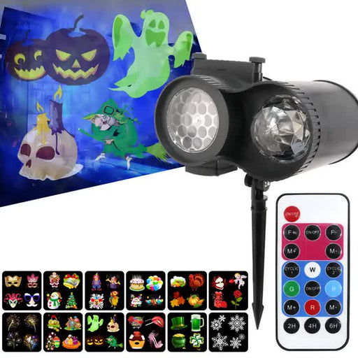 Danoz Xmas - Bracket Outdoor Waterproof Lawn Dual - Tube Projection Light – LED Halloween & Christmas Dynamic Water Ripple Animation, Replaceable 12 Slides, Stake or Stand Mountable - danozdirect